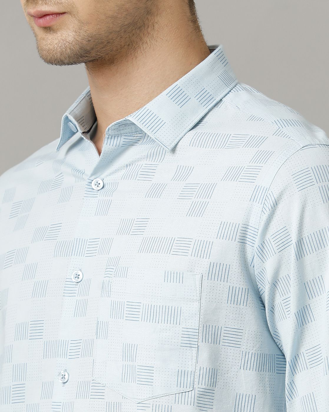 Men's Blended Linen Blue Printed Contemporary Fit Full Sleeve Sleeve Casual Shirt