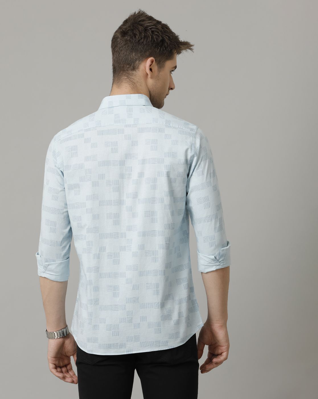 Men's Blended Linen Blue Printed Contemporary Fit Full Sleeve Sleeve Casual Shirt