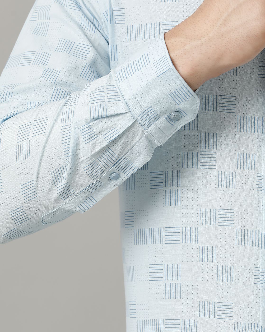 Men's Blended Linen Blue Printed Contemporary Fit Full Sleeve Sleeve Casual Shirt