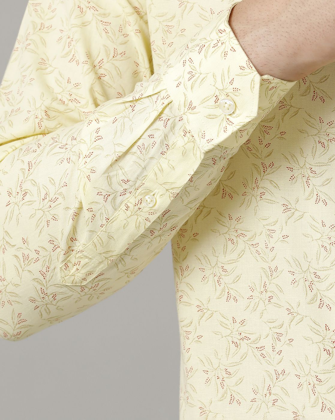Men's Blended Linen Yellow Printed Contemporary Fit Full Sleeve Sleeve Casual Shirt
