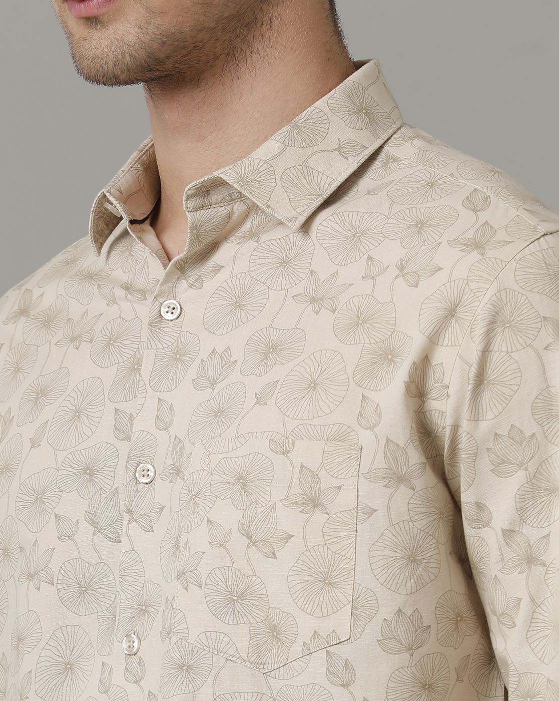 Men's Blended Linen Natural Printed Contemporary Fit Full Sleeve Sleeve Casual Shirt