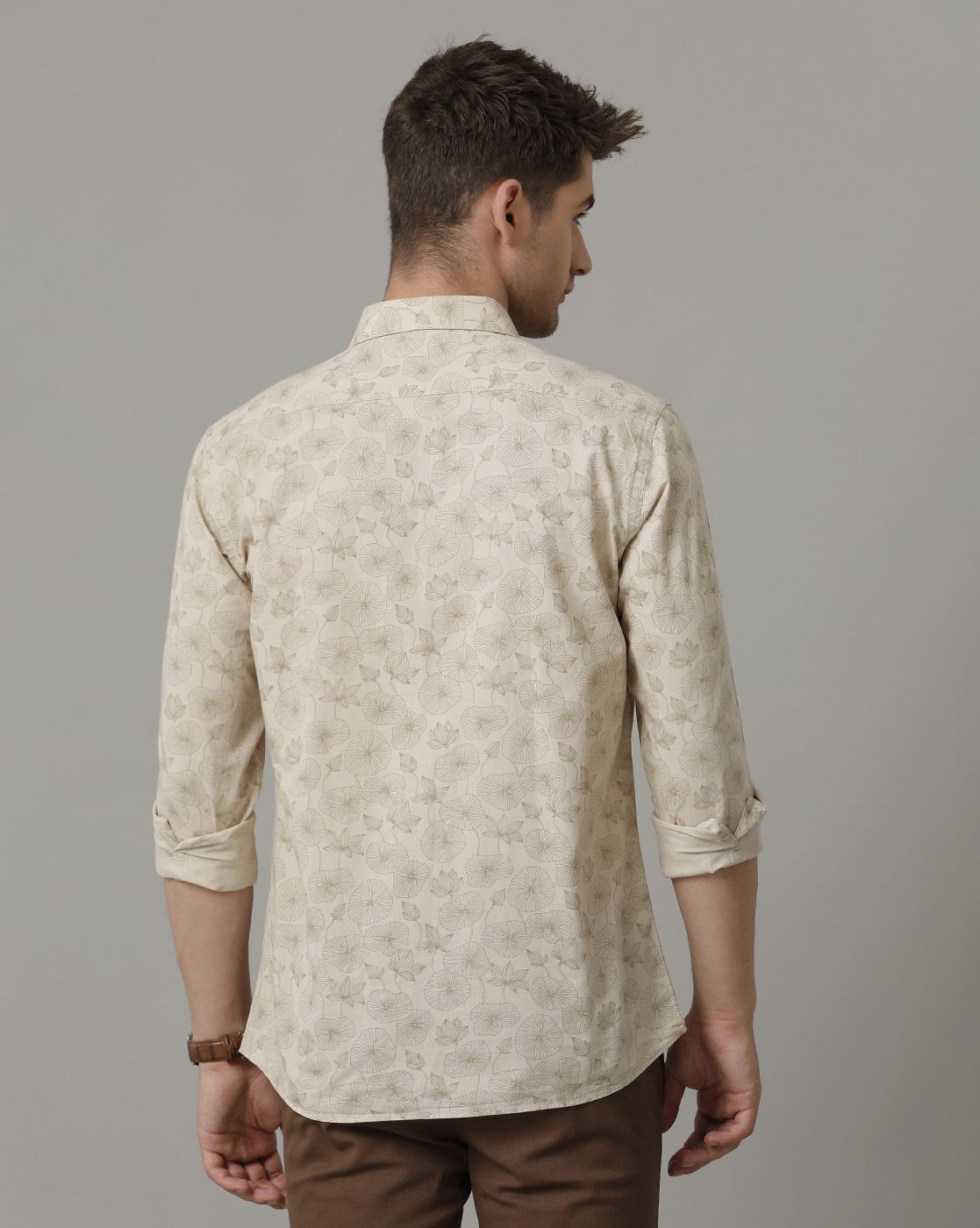 Men's Blended Linen Natural Printed Contemporary Fit Full Sleeve Sleeve Casual Shirt