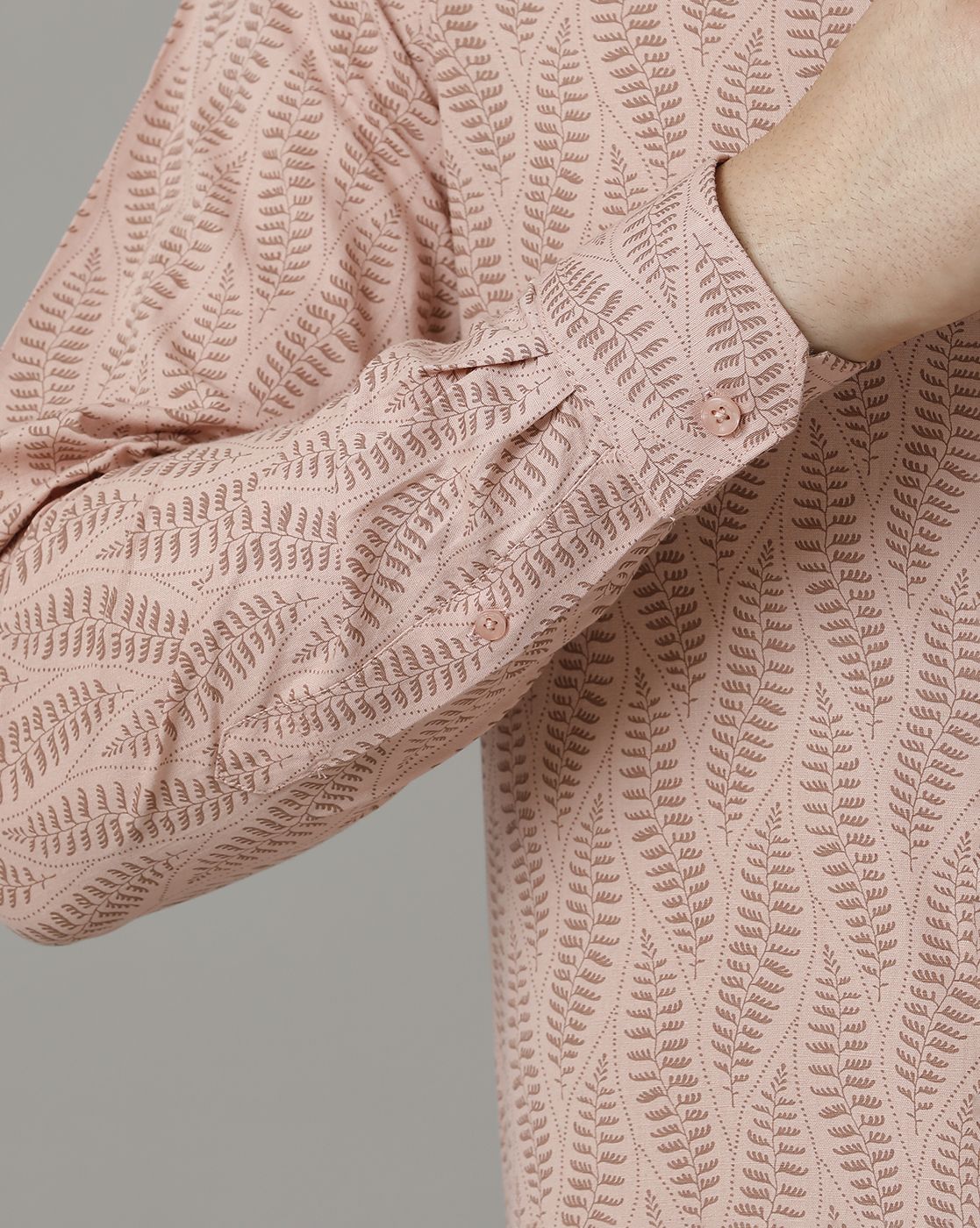 Men's Blended Linen Peach Printed Contemporary Fit Full Sleeve Sleeve Casual Shirt