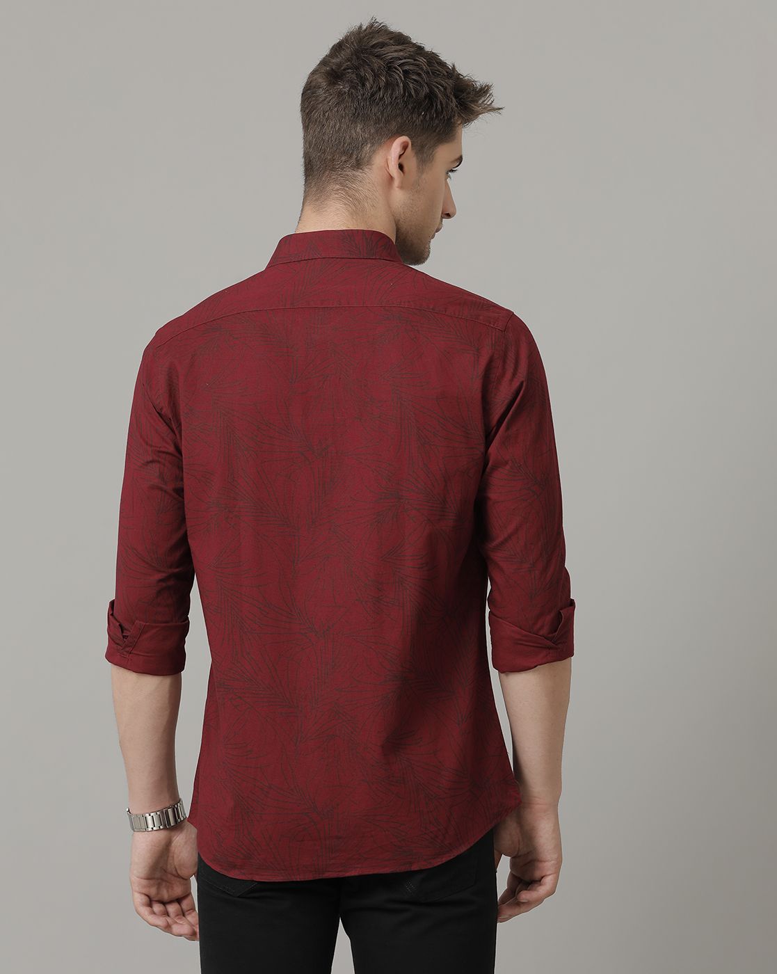 Men's Blended Linen Red Printed Contemporary Fit Full Sleeve Sleeve Casual Shirt