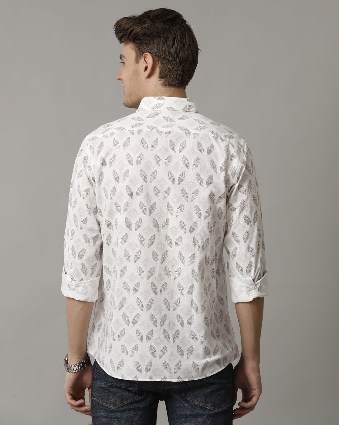 Men's Blended Linen Brown Printed Contemporary Fit Full Sleeve Sleeve Casual Shirt