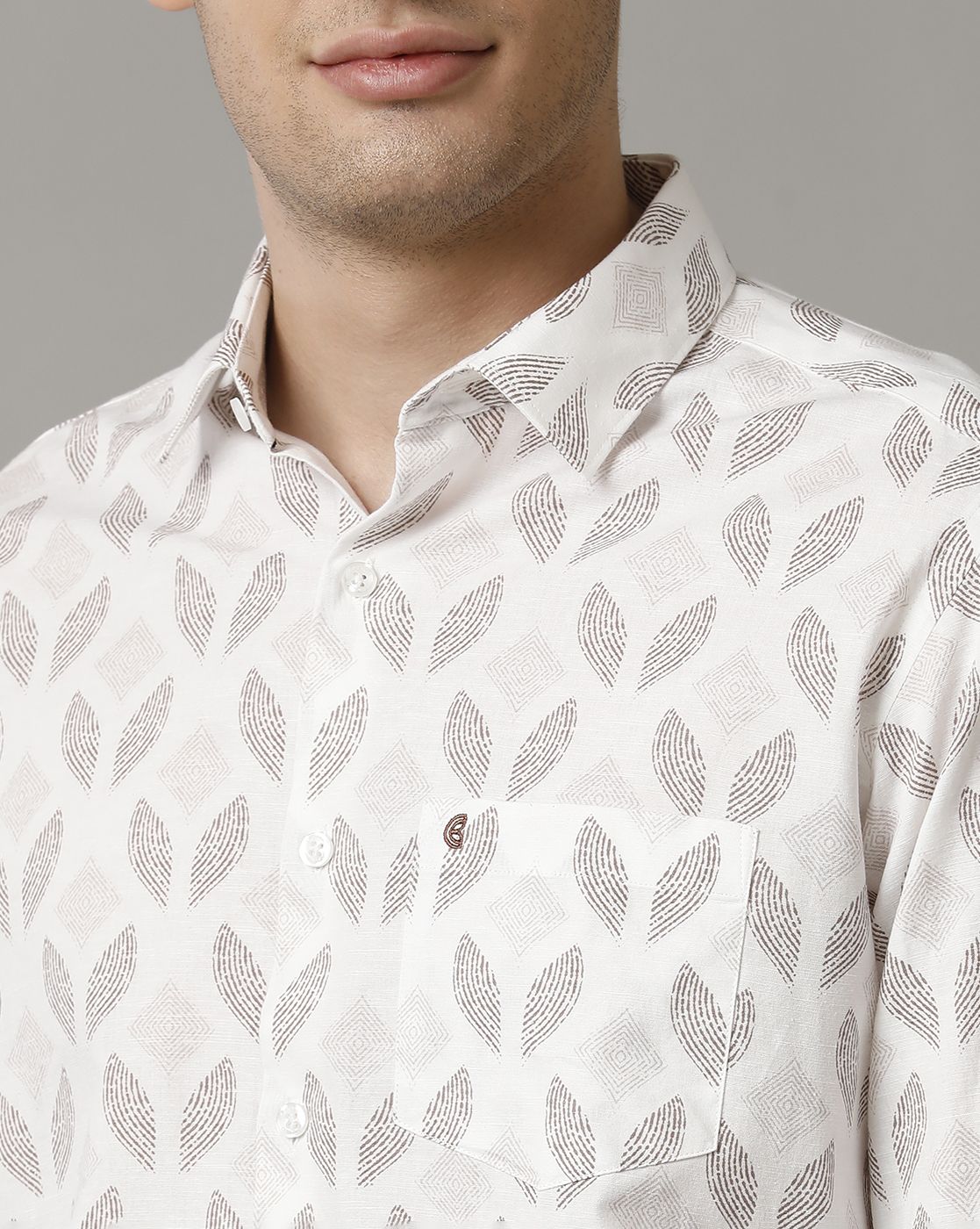 Men's Blended Linen Brown Printed Contemporary Fit Full Sleeve Sleeve Casual Shirt