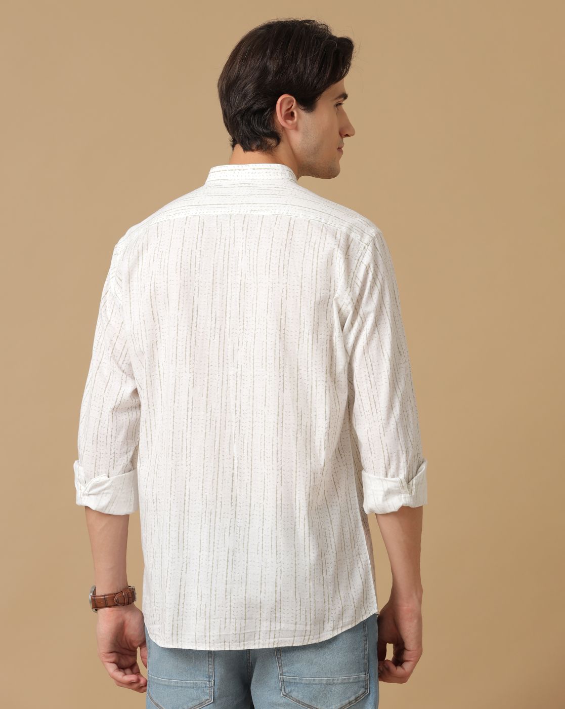 Men's Blended Linen Grey Printed Contemporary Fit Full Sleeve Casual Shirt
