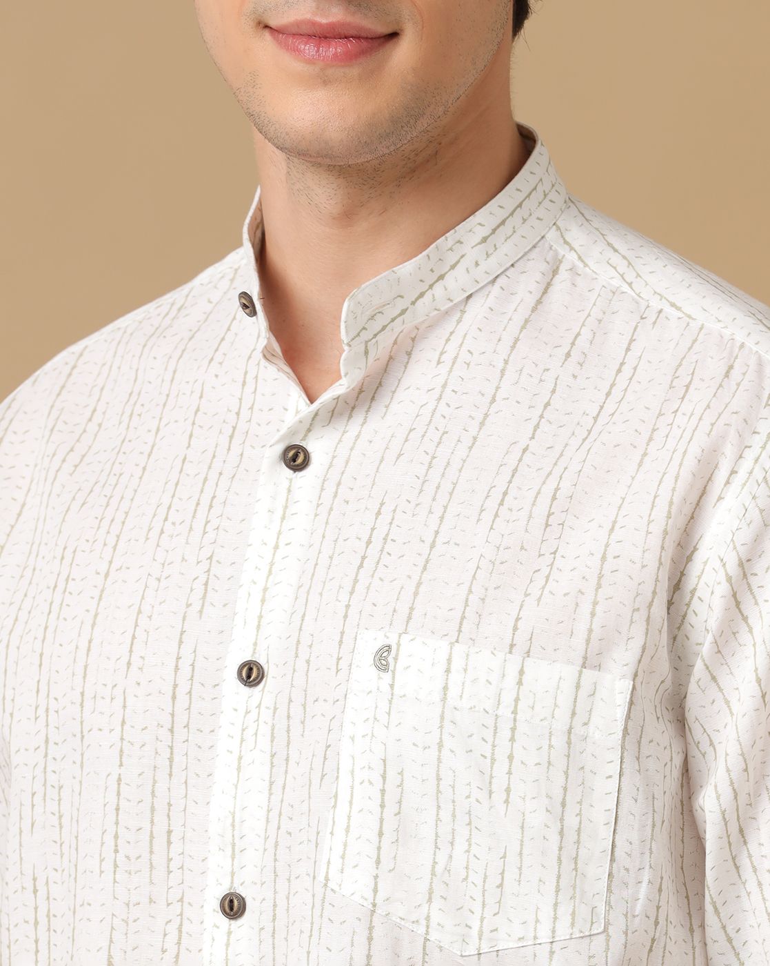Men's Blended Linen Grey Printed Contemporary Fit Full Sleeve Casual Shirt