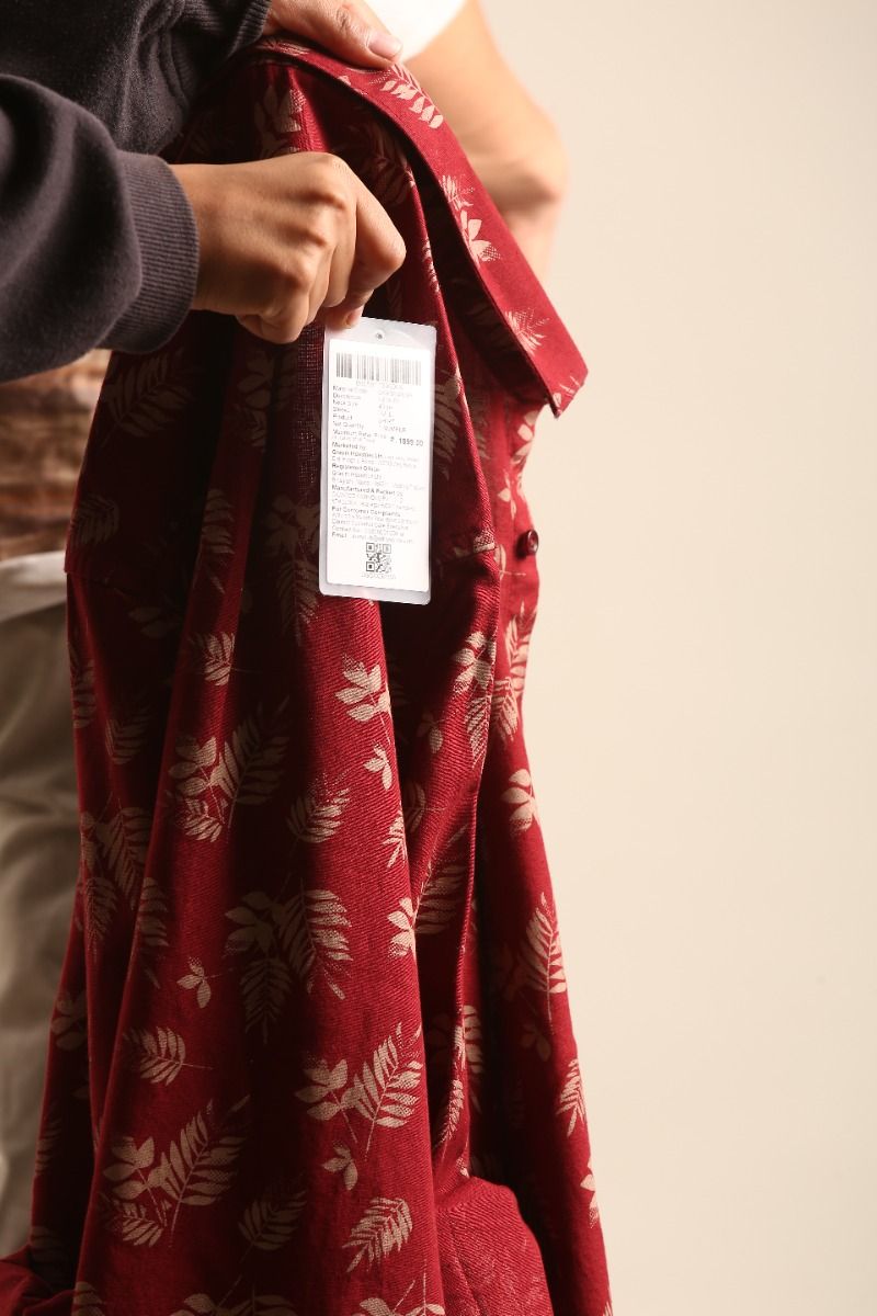CAVALLO by Linen Club Men's Blended Linen Maroon Printed Contemporary Fit Full Sleeve Casual Shirt