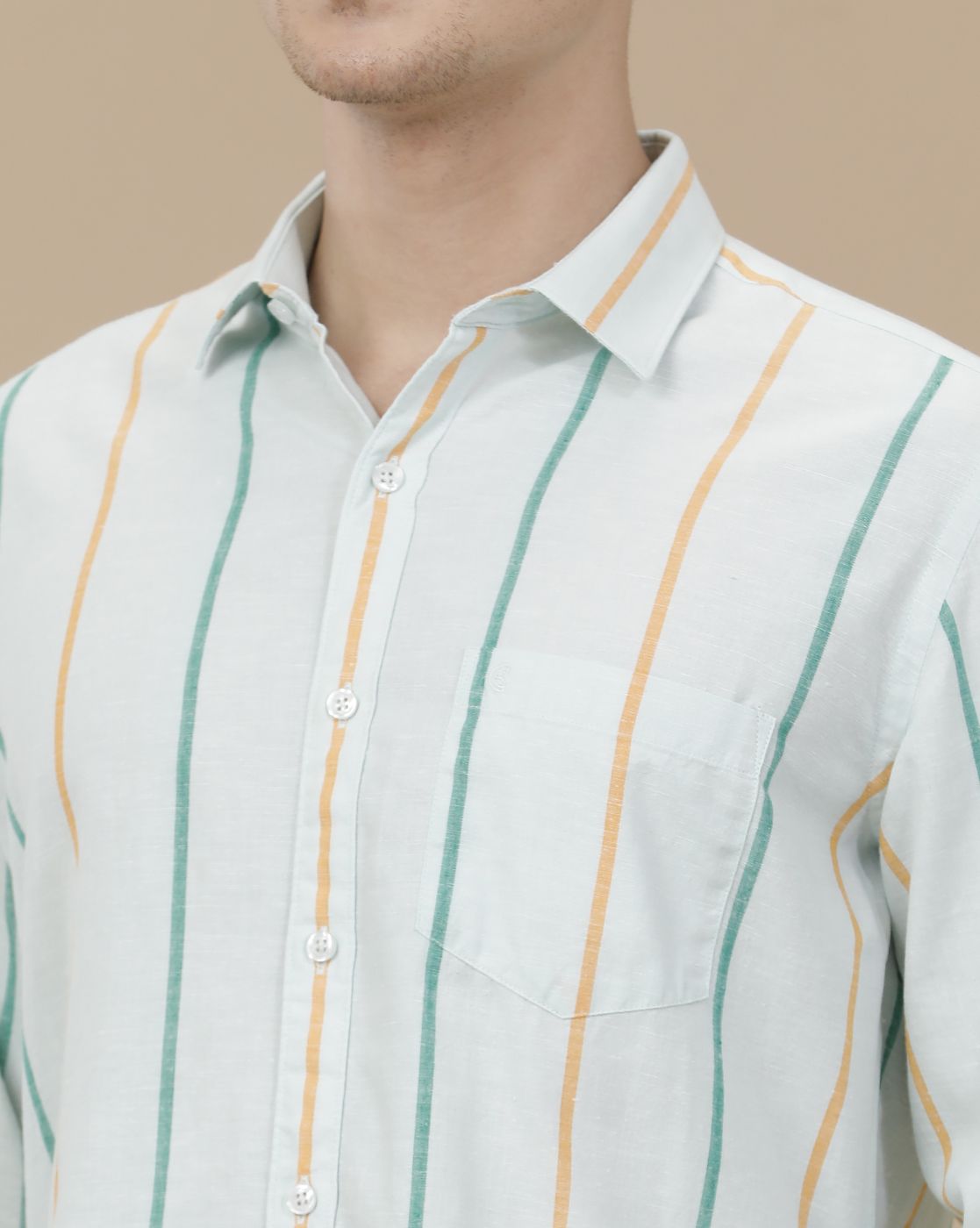 CAVALLO by Linen Club Men's Blended Linen Blue Striped Contemporary Fit Full Sleeve Casual Shirt