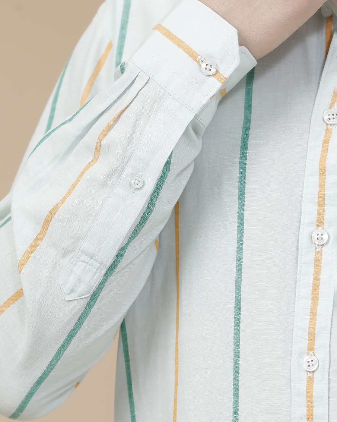 CAVALLO by Linen Club Men's Blended Linen Blue Striped Contemporary Fit Full Sleeve Casual Shirt