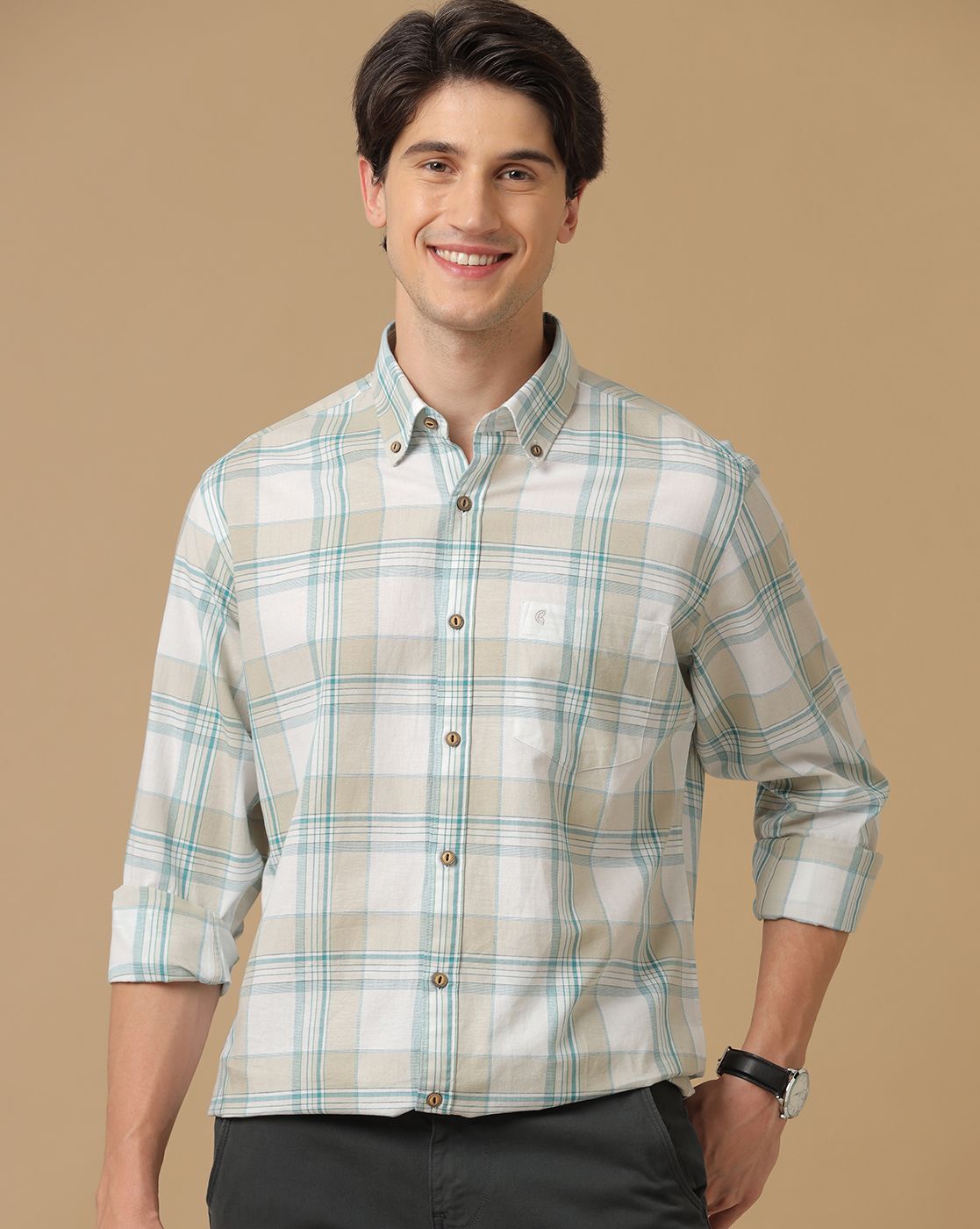 Men's Blended Linen Multicolor Checked Contemporary Fit Full Sleeve Casual Shirt