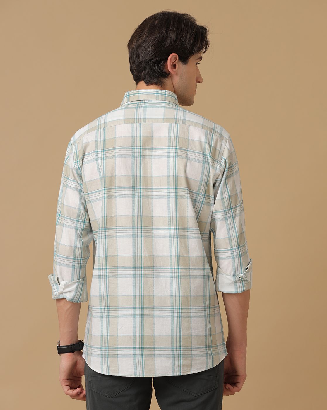 Men's Blended Linen Multicolor Checked Contemporary Fit Full Sleeve Casual Shirt