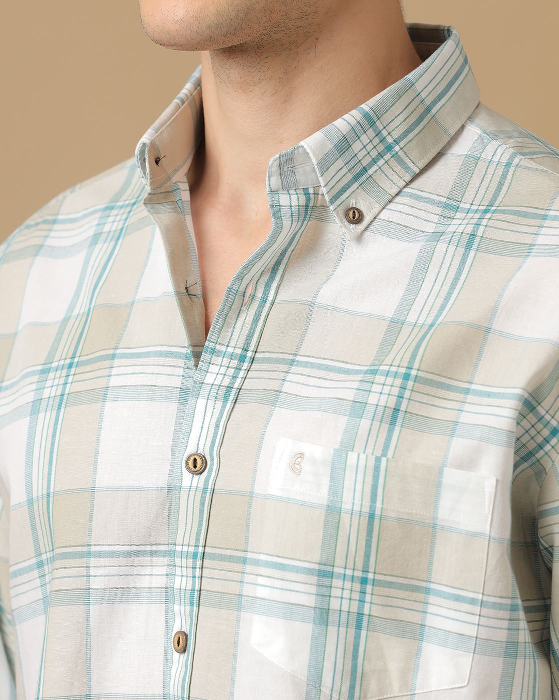 Men's Blended Linen Multicolor Checked Contemporary Fit Full Sleeve Casual Shirt