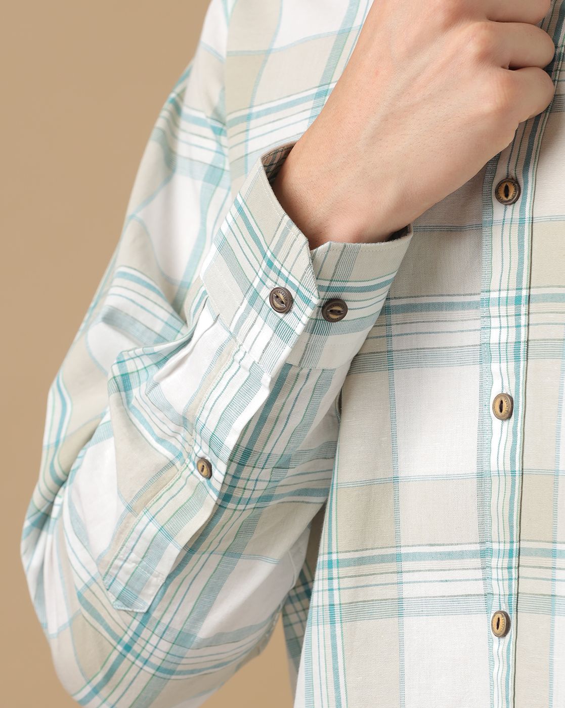 Men's Blended Linen Multicolor Checked Contemporary Fit Full Sleeve Casual Shirt