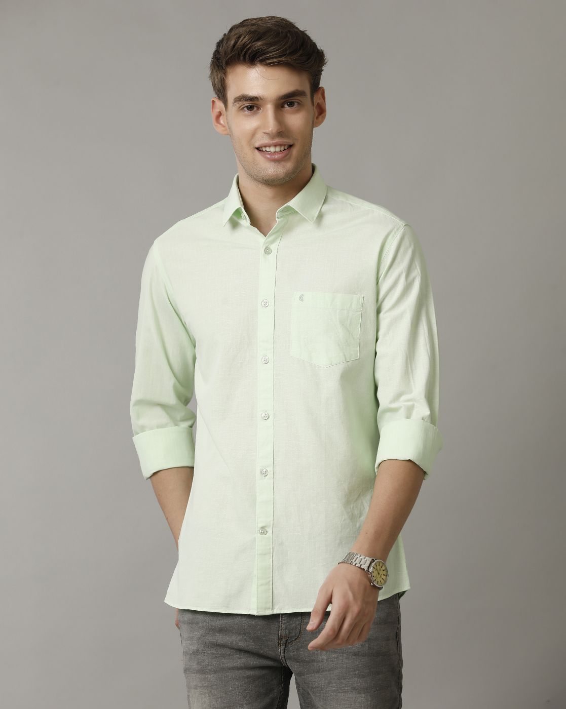 Cavallo By Linen Club Men's Green Striped Contemporary Fit Full Sleeve Casual Shirt