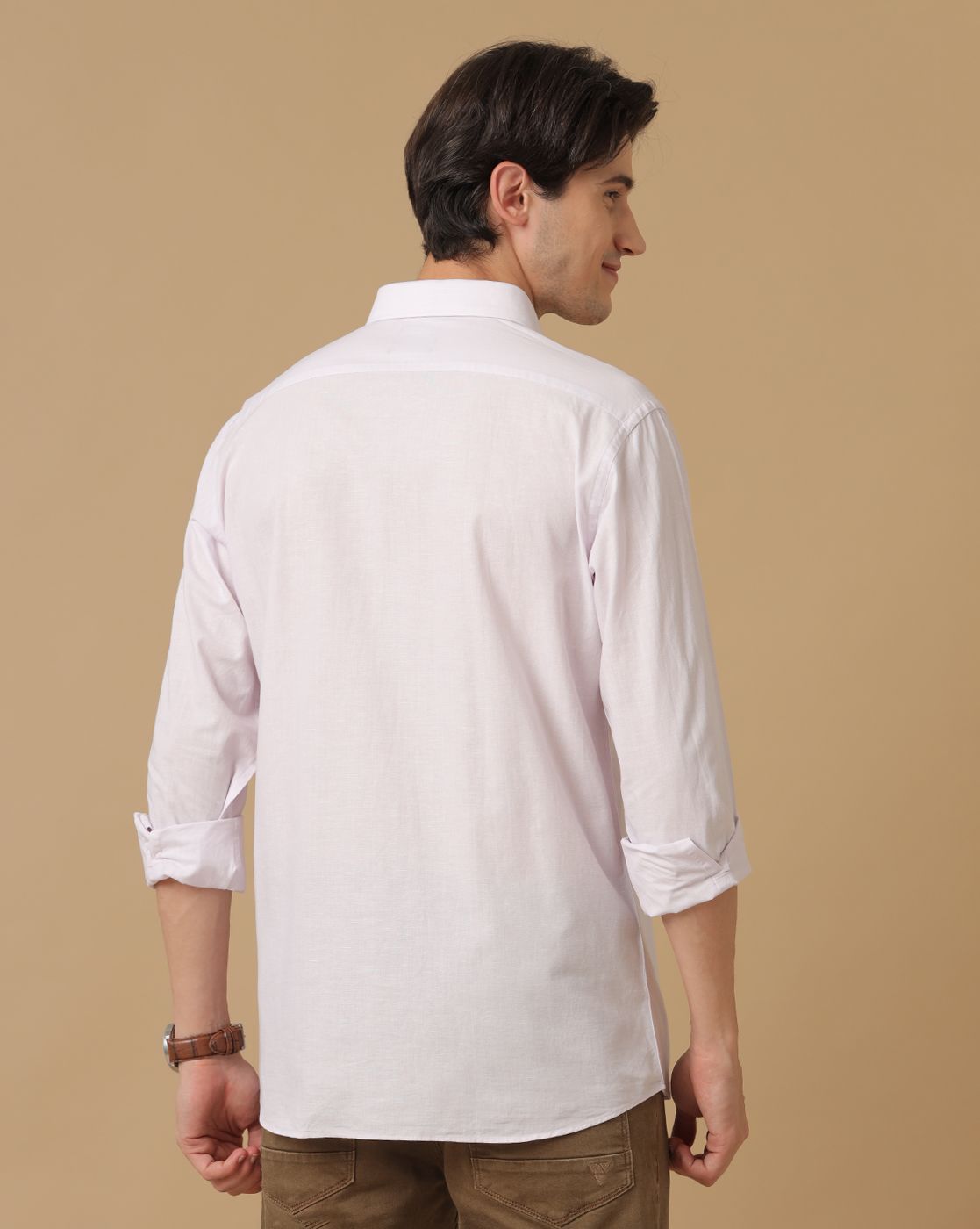 Men's Blended Linen White Striped Contemporary Fit Full Sleeve Casual Shirt