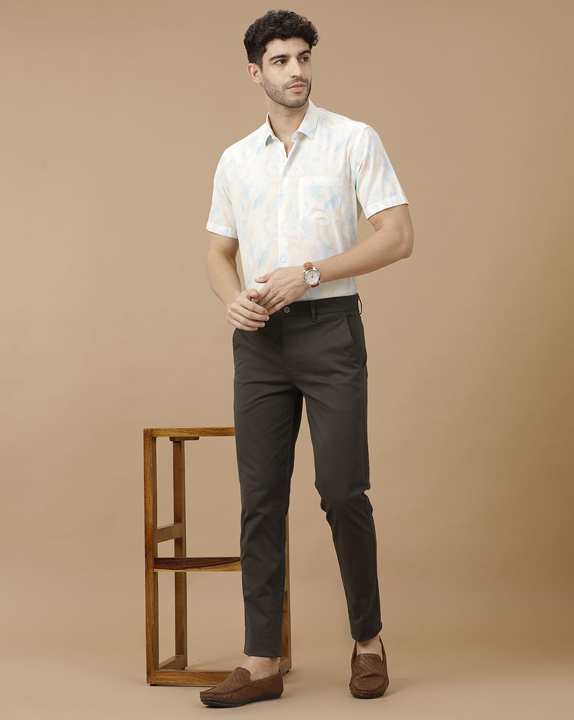 Men's Blended Linen Blue Printed Contemporary Fit Half Sleeve Casual Shirt Men's Blended Linen Blue Printed Contemporary Fit Half Sleeve Casual Shirt