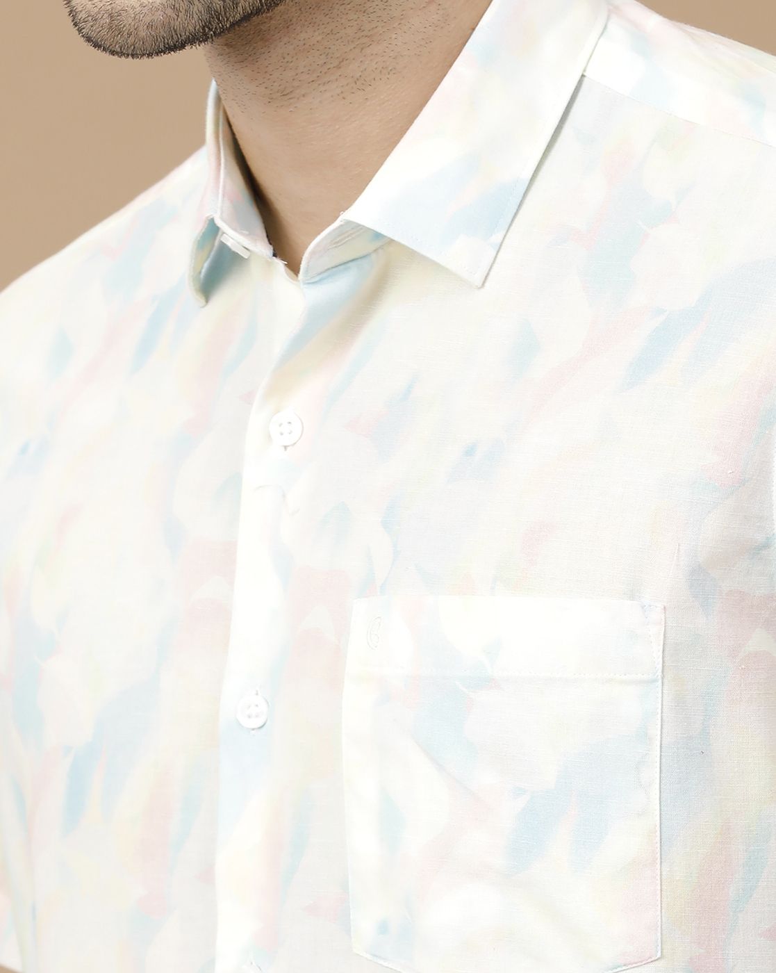 Men's Blended Linen Blue Printed Contemporary Fit Half Sleeve Casual Shirt Men's Blended Linen Blue Printed Contemporary Fit Half Sleeve Casual Shirt