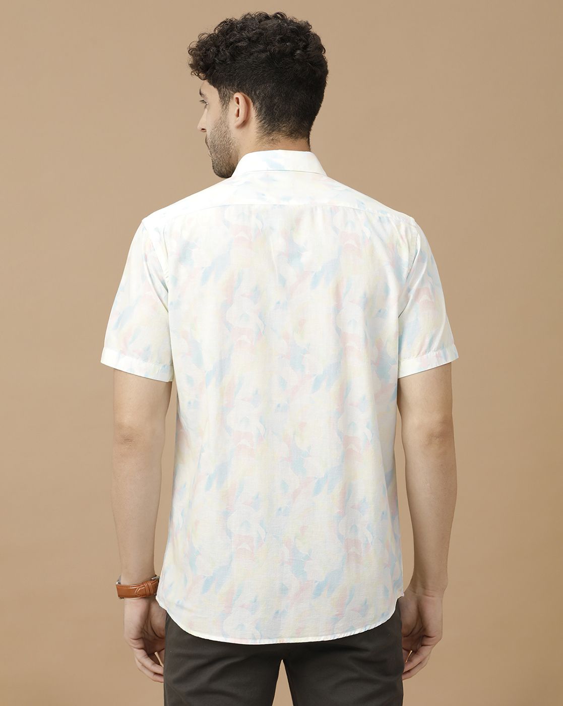 Men's Blended Linen Blue Printed Contemporary Fit Half Sleeve Casual Shirt Men's Blended Linen Blue Printed Contemporary Fit Half Sleeve Casual Shirt