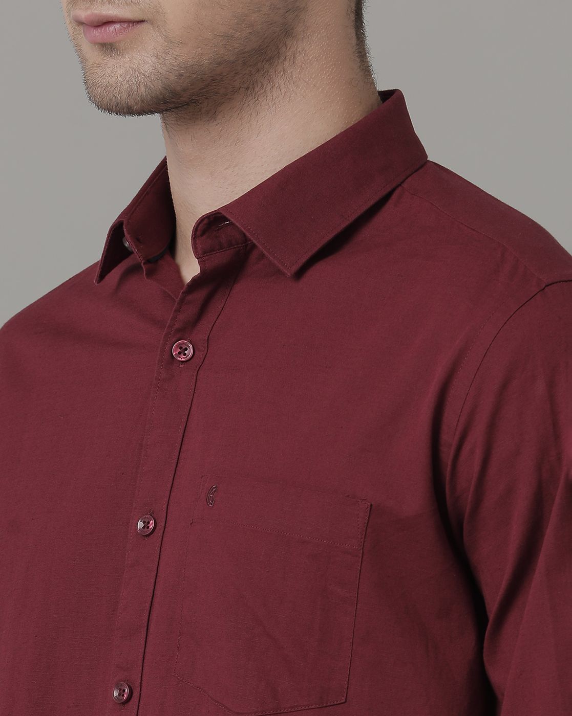 Men's Blended Linen Maroon Solid Contemporary Fit Half Sleeve Sleeve Casual Shirt