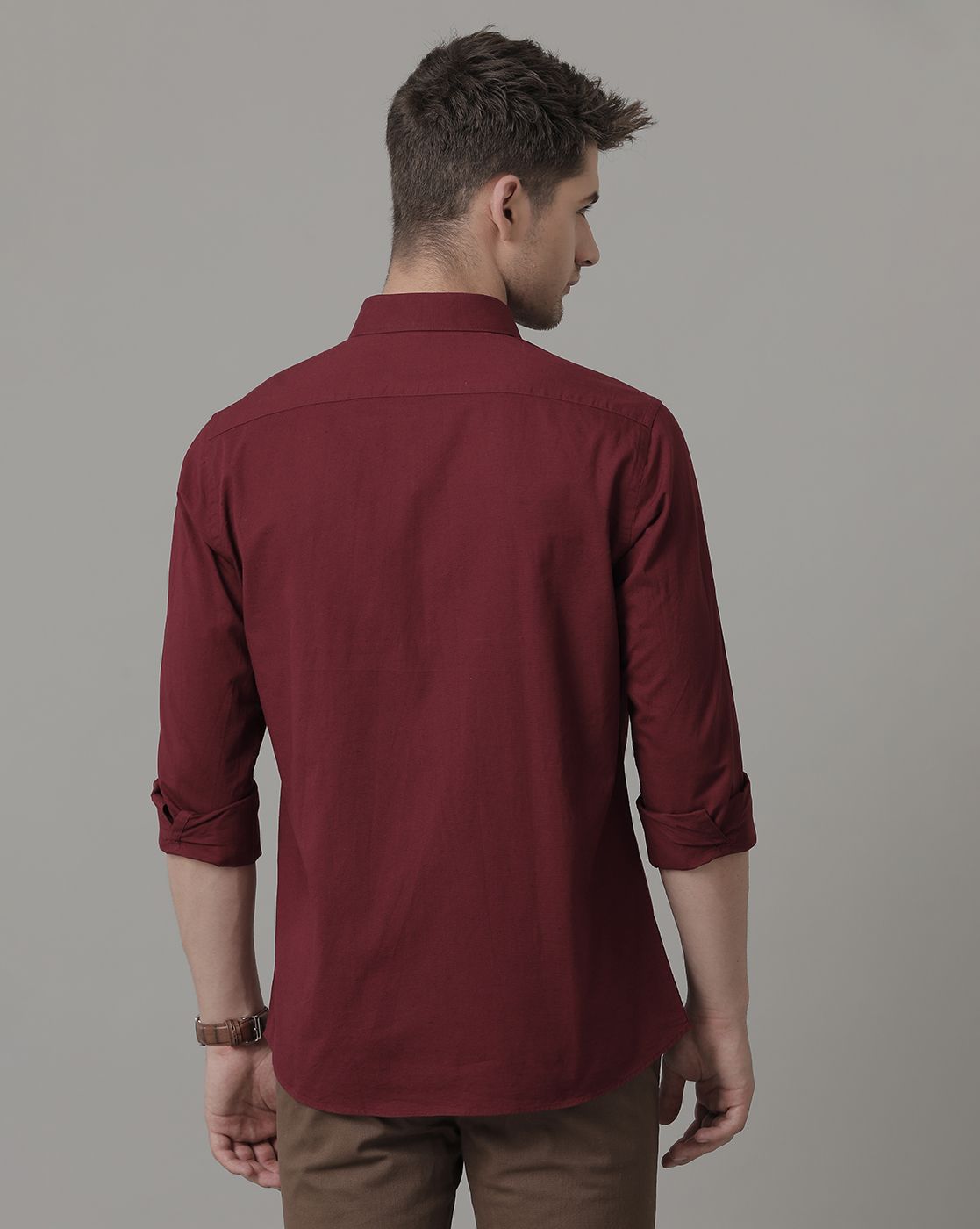 Men's Blended Linen Maroon Solid Contemporary Fit Half Sleeve Sleeve Casual Shirt