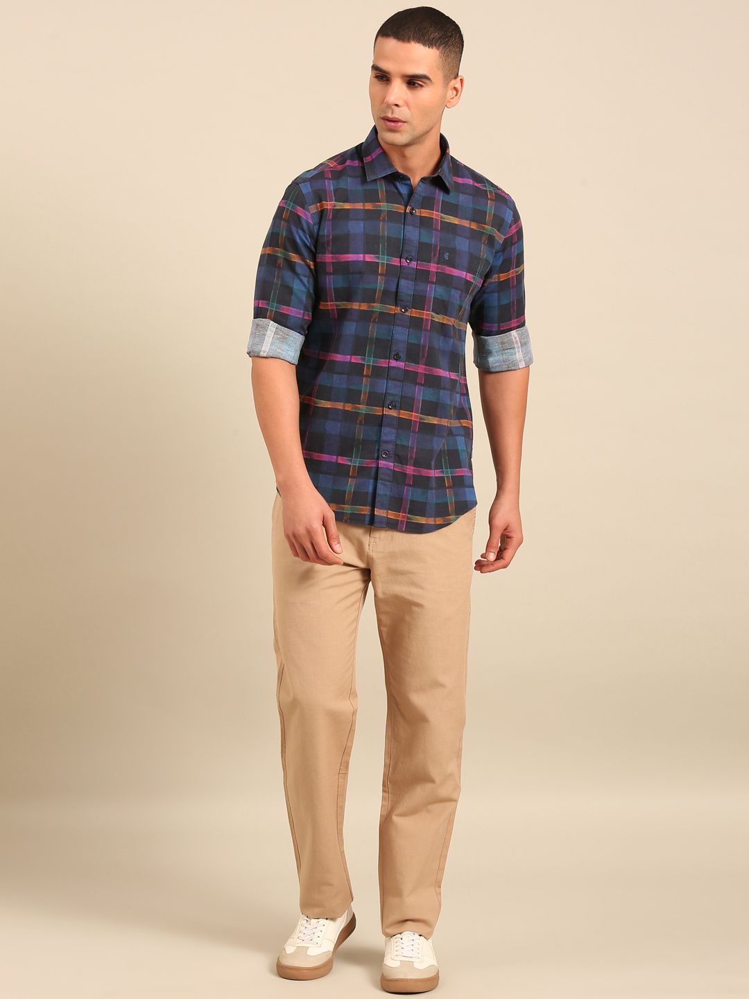 Cavallo by Linen Club Men's Contemporary Fit Linen blend Half Sleeve Solid Shirt CASHSD8039389