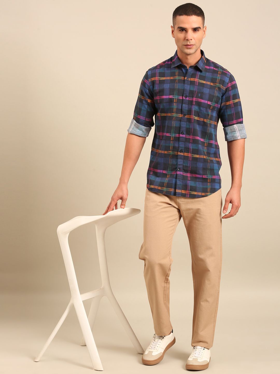 Cavallo by Linen Club Men's Contemporary Fit Linen blend Half Sleeve Solid Shirt CASHSD8039389