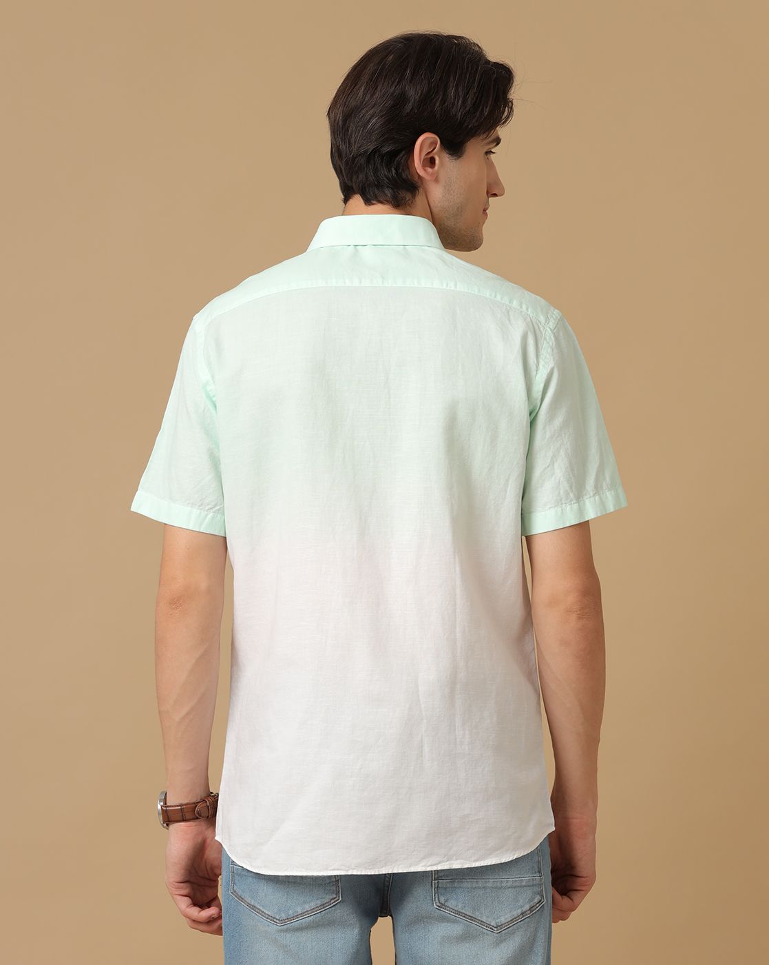 Cavallo by Linen Club Men's Contemporary Fit Linen blend Half Sleeve Solid Shirt CASHSD8039389