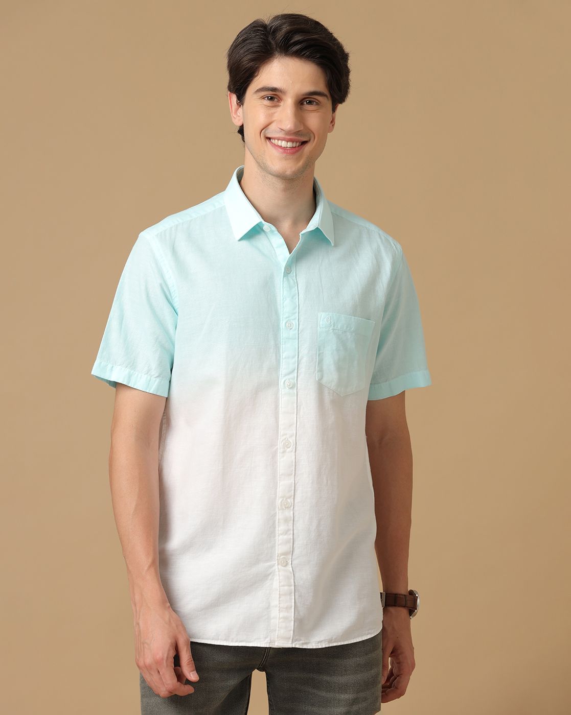 Men's Blended Linen White Solid Contemporary Fit Half Sleeve Casual Shirt
