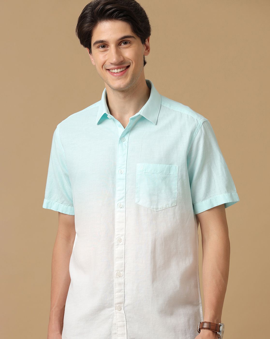 Men's Blended Linen White Solid Contemporary Fit Half Sleeve Casual Shirt
