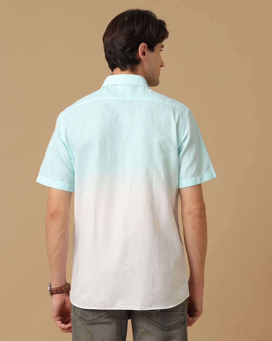 Men's Blended Linen White Solid Contemporary Fit Half Sleeve Casual Shirt