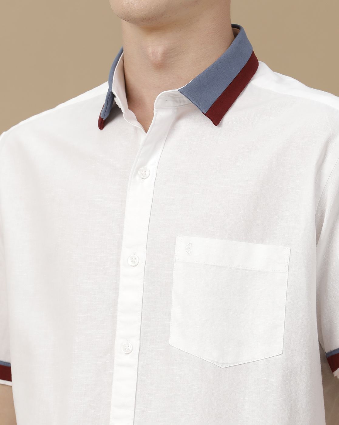 Men's Blended Linen White Solid Contemporary Fit Half Sleeve Casual Shirt
