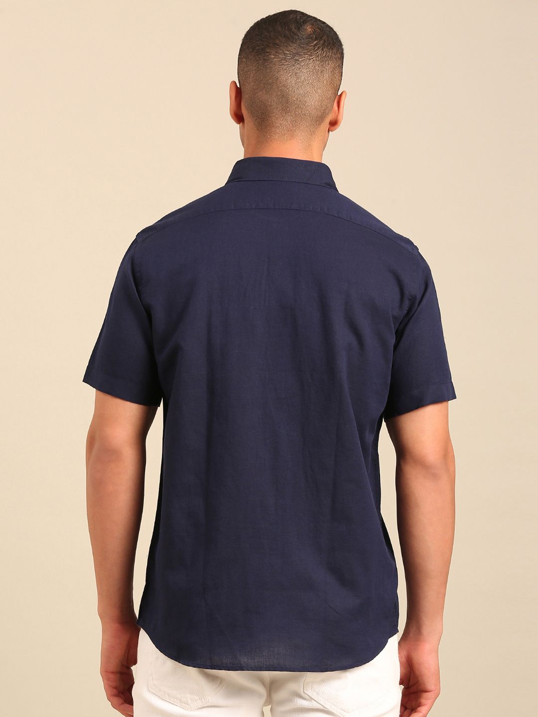 Cavallo by Linen Club Men's Contemporary Fit Linen blend Half Sleeve Solid Shirt CASHSD856L941