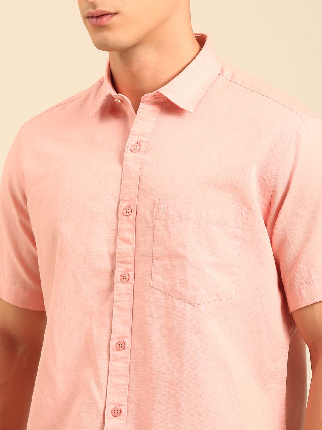Cavallo by Linen Club Men's Contemporary Fit Linen blend Half Sleeve Solid Shirt CASHSDN02L839
