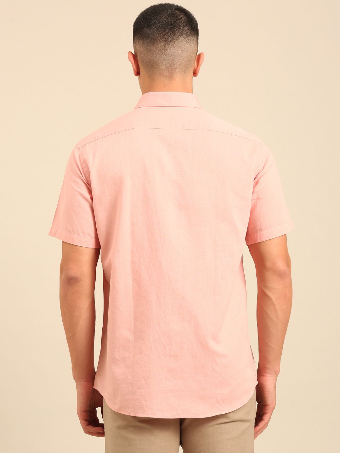 Cavallo by Linen Club Men's Contemporary Fit Linen blend Half Sleeve Solid Shirt CASHSDN02L839