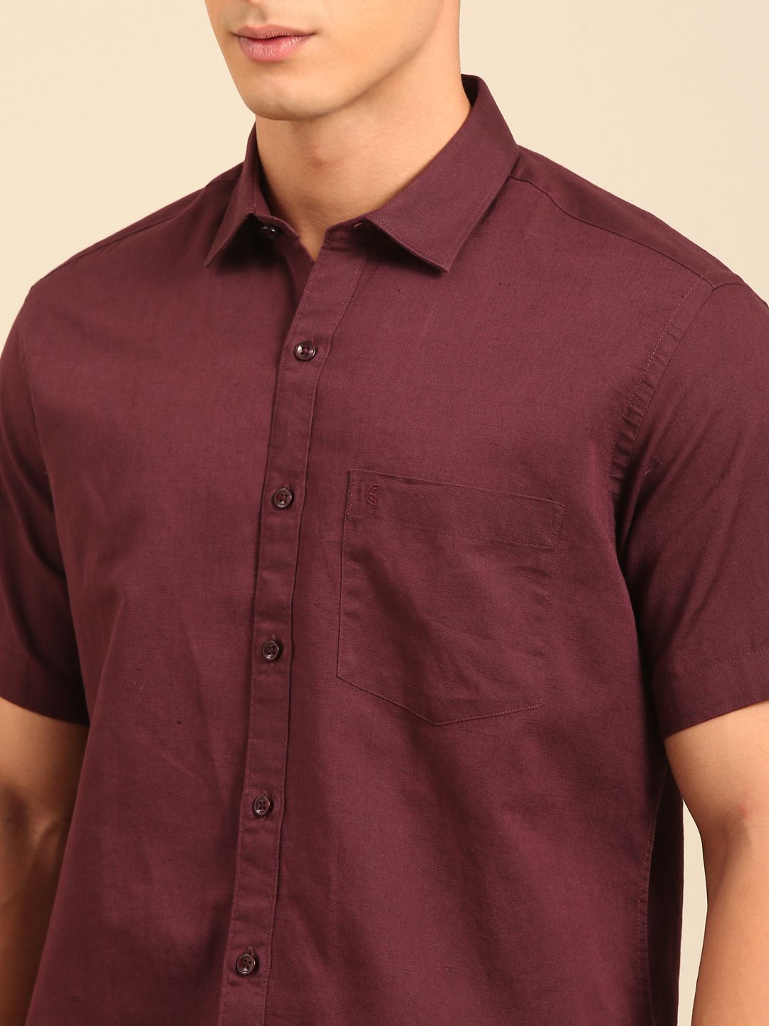 Cavallo by Linen Club Men's Contemporary Fit Linen blend Half Sleeve Solid Shirt CASHSDN02L845