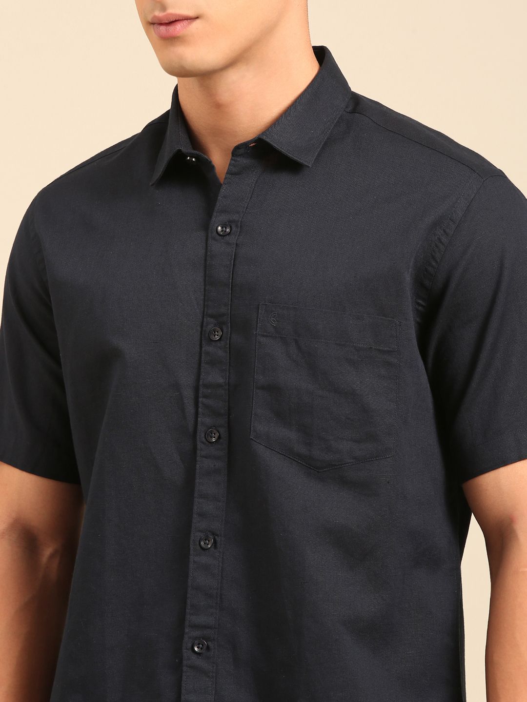 Cavallo by Linen Club Men's Contemporary Fit Linen blend Half Sleeve Solid Shirt CASHSDN02L847