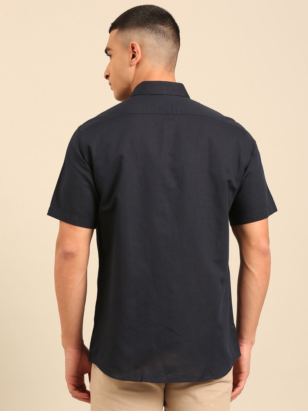Cavallo by Linen Club Men's Contemporary Fit Linen blend Half Sleeve Solid Shirt CASHSDN02L847