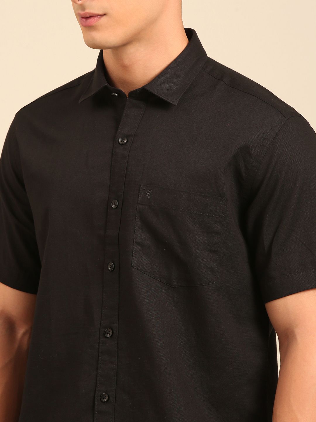 Cavallo by Linen Club Men's Contemporary Fit Linen blend Half Sleeve Solid Shirt CASHSDN02L851