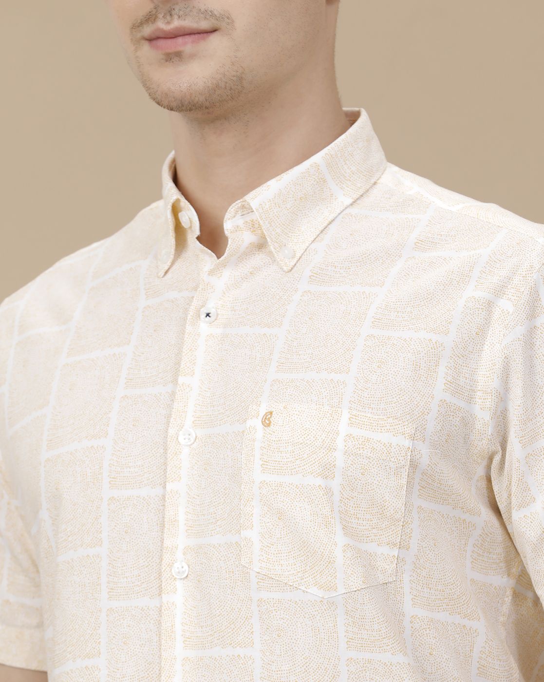 CAVALLO by Linen Club Men's Blended Linen White Printed Contemporary Fit Half Sleeve Casual Shirt