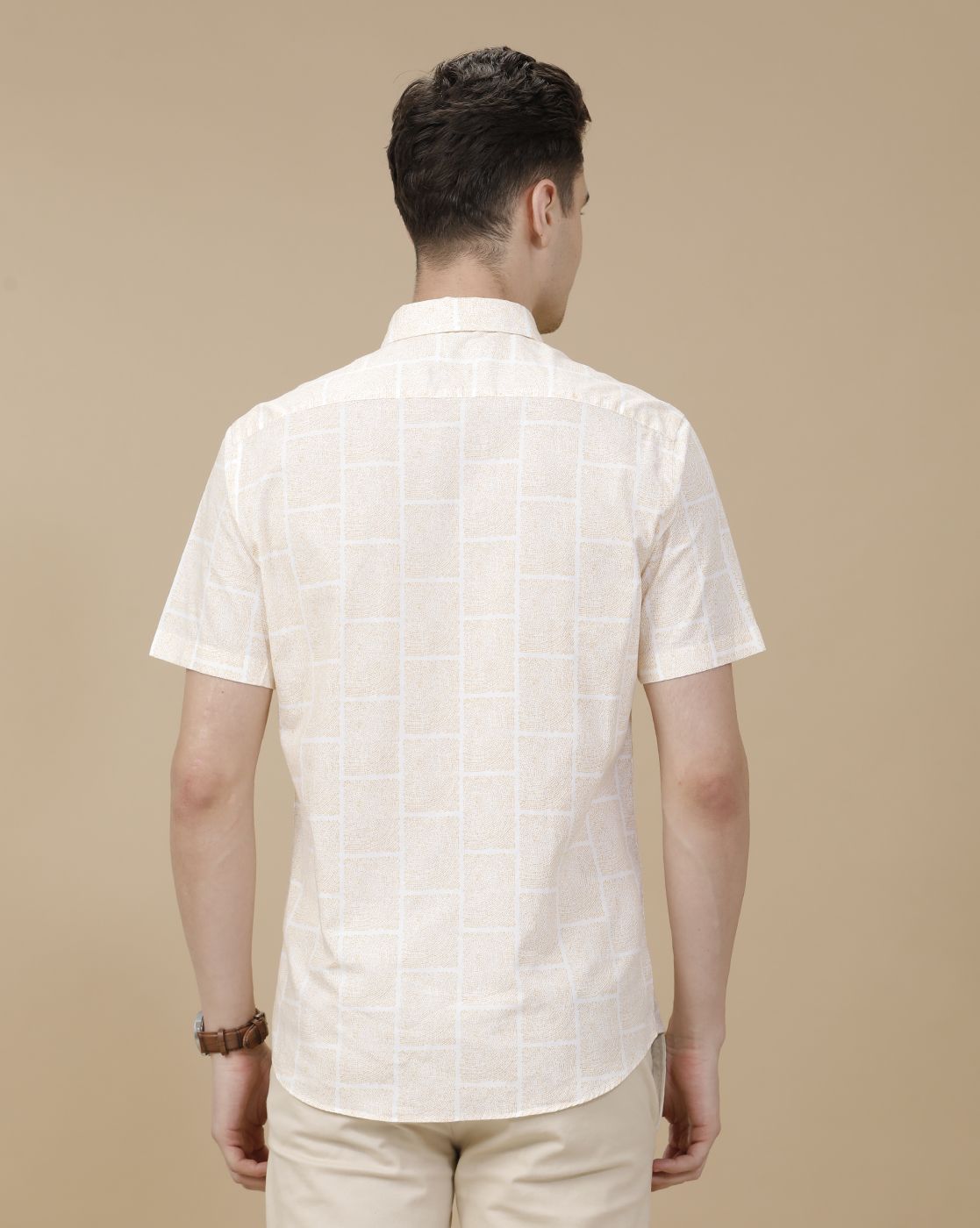 CAVALLO by Linen Club Men's Blended Linen White Printed Contemporary Fit Half Sleeve Casual Shirt