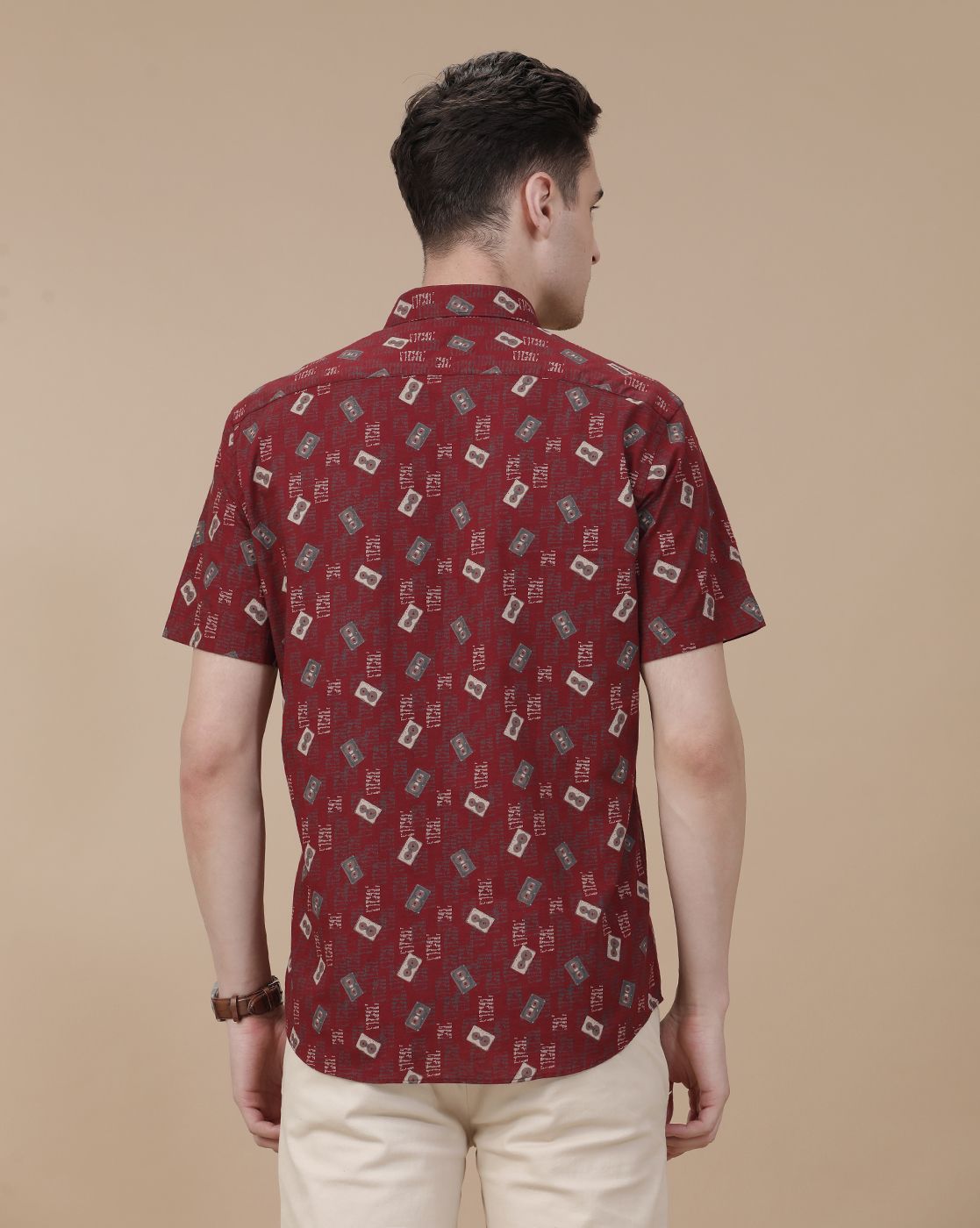 CAVALLO by Linen Club Men's Blended Linen Maroon Printed Contemporary Fit Half Sleeve Casual Shirt