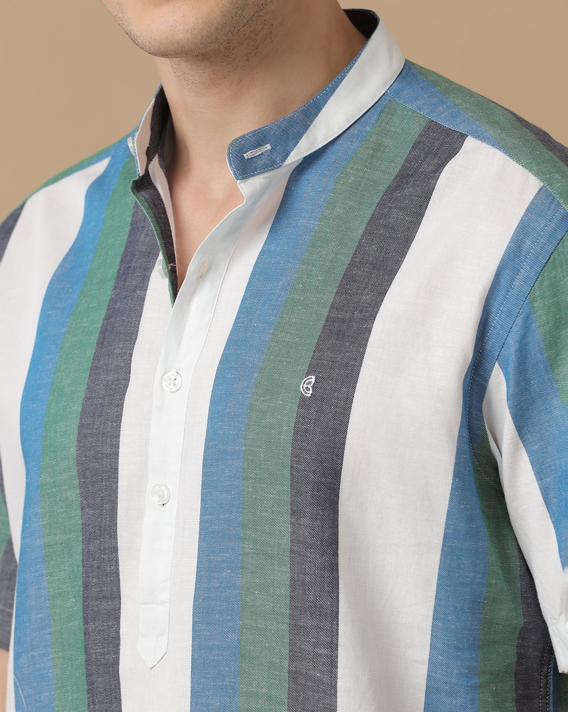 Cavallo By Linen Club Men's Blue Striped Contemporary Fit Half Sleeve Casual Shirt