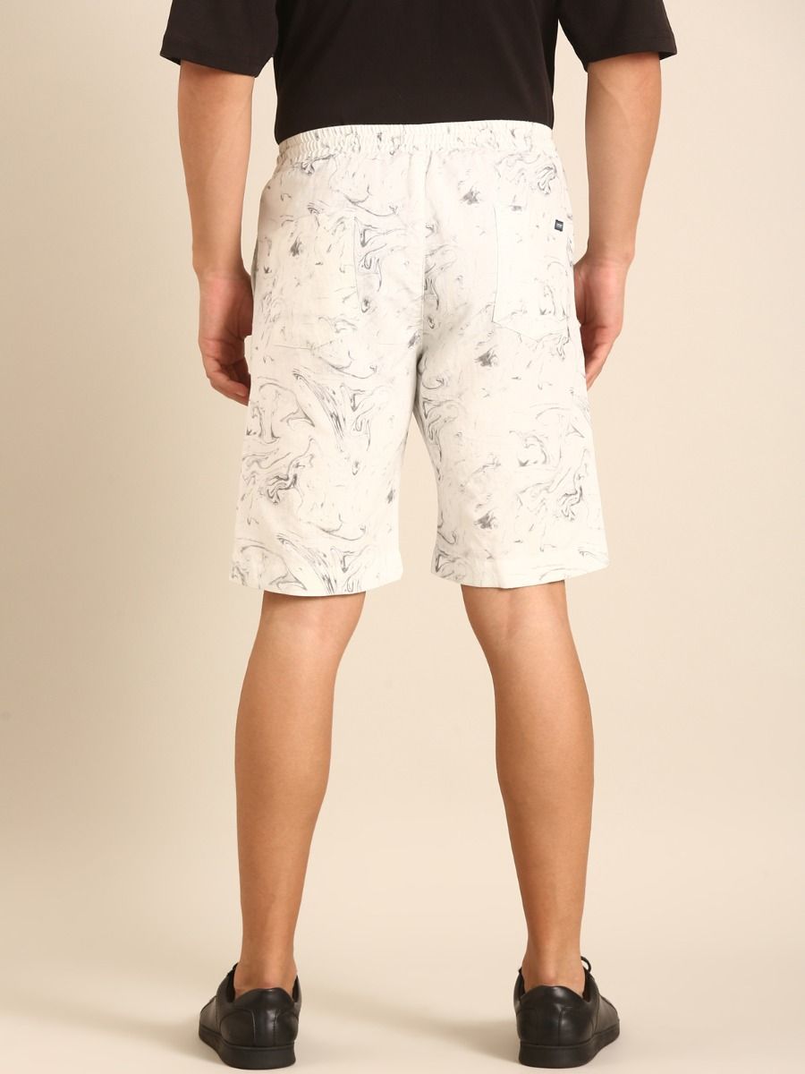 CAVALLO by Linen Club Men's Blended Linen Off White Printed Contemporary Fit Casual Shorts CAVALLO by Linen Club Men's Blended Linen Off White Printed Contemporary Fit Casual Shorts