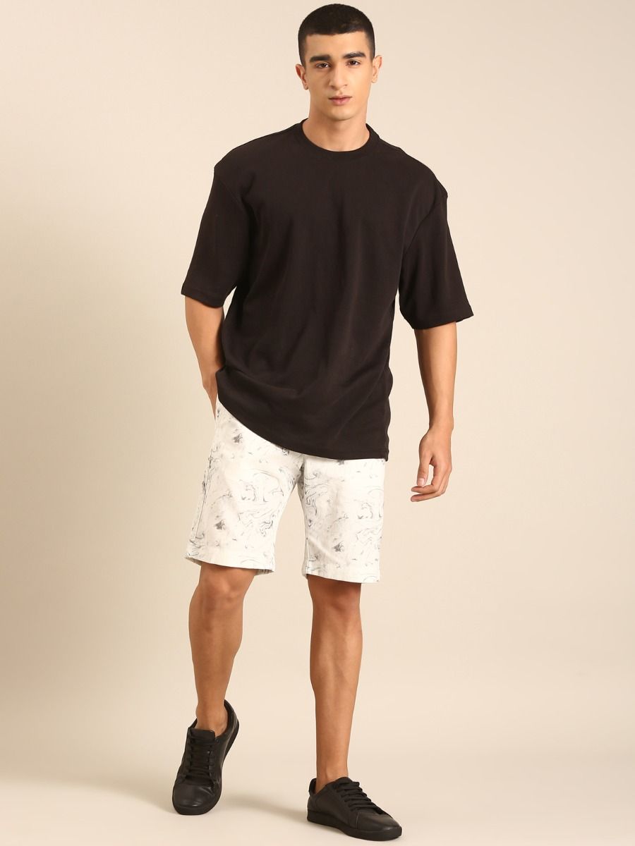 CAVALLO by Linen Club Men's Blended Linen Off White Printed Contemporary Fit Casual Shorts CAVALLO by Linen Club Men's Blended Linen Off White Printed Contemporary Fit Casual Shorts