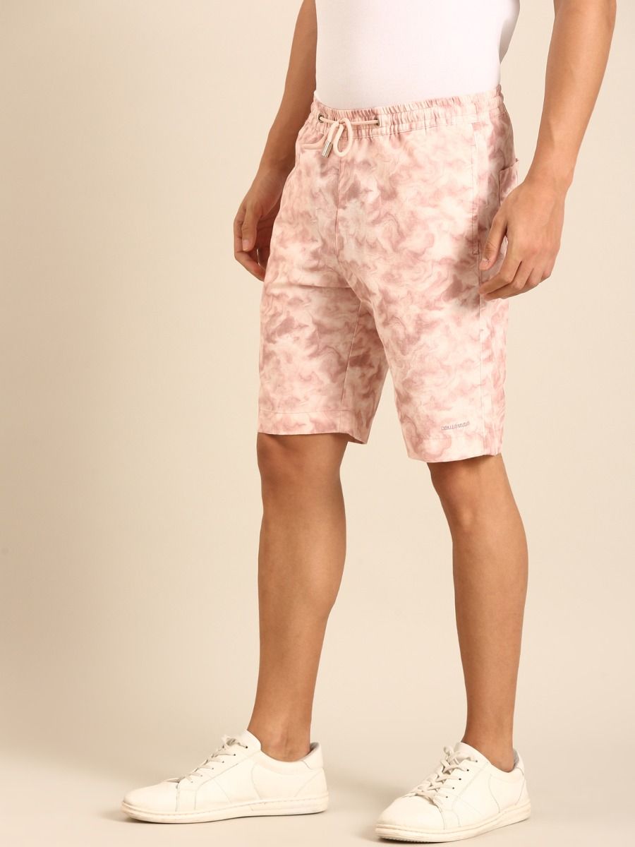 CAVALLO by Linen Club Men's Blended Linen Pink Printed Contemporary Fit Casual Shorts CAVALLO by Linen Club Men's Blended Linen Pink Printed Contemporary Fit Casual Shorts