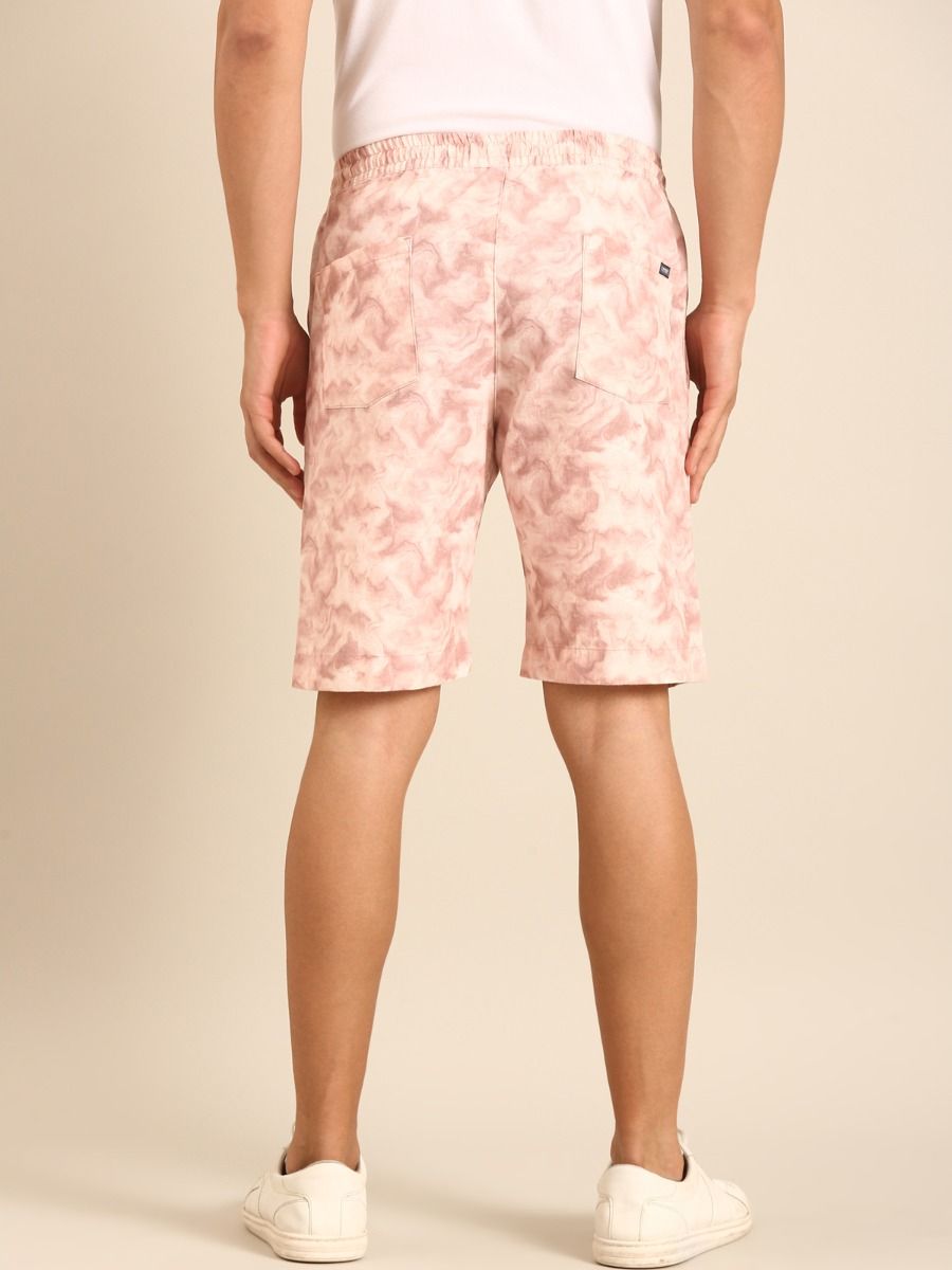 CAVALLO by Linen Club Men's Blended Linen Pink Printed Contemporary Fit Casual Shorts CAVALLO by Linen Club Men's Blended Linen Pink Printed Contemporary Fit Casual Shorts