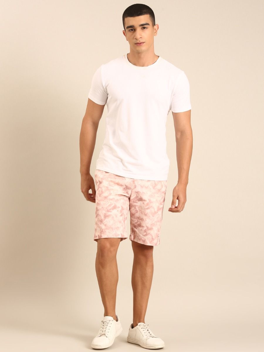 CAVALLO by Linen Club Men's Blended Linen Pink Printed Contemporary Fit Casual Shorts CAVALLO by Linen Club Men's Blended Linen Pink Printed Contemporary Fit Casual Shorts