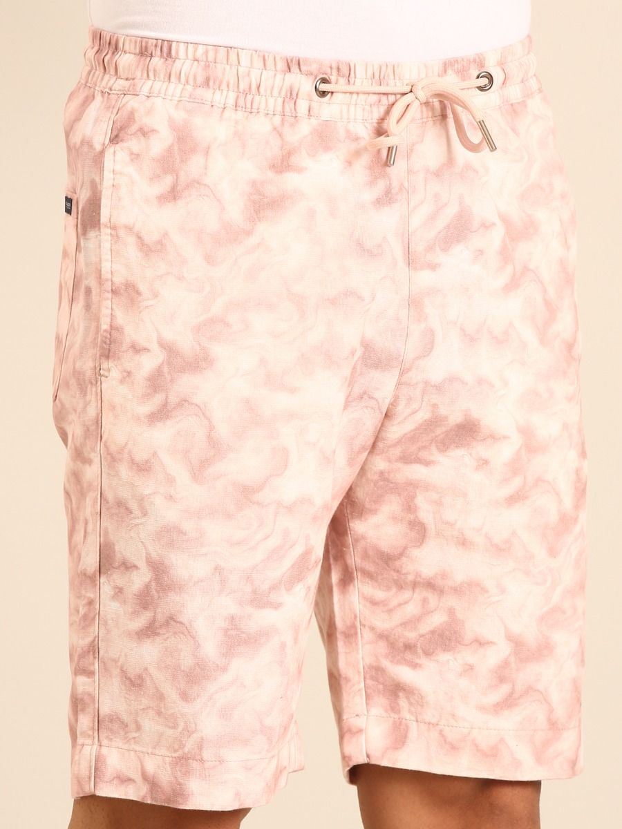 CAVALLO by Linen Club Men's Blended Linen Pink Printed Contemporary Fit Casual Shorts CAVALLO by Linen Club Men's Blended Linen Pink Printed Contemporary Fit Casual Shorts